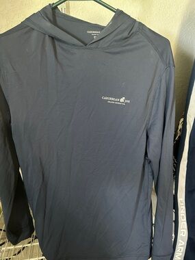 Caribbean Joe Navy Hooded Performance Top with White Logo